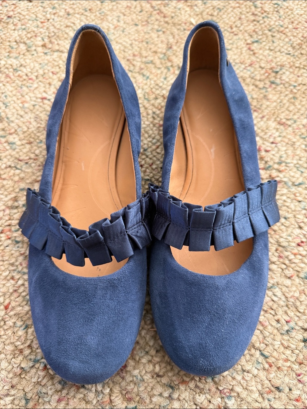 UGG Navy Suede Ruffle-Trim Ballet Flats